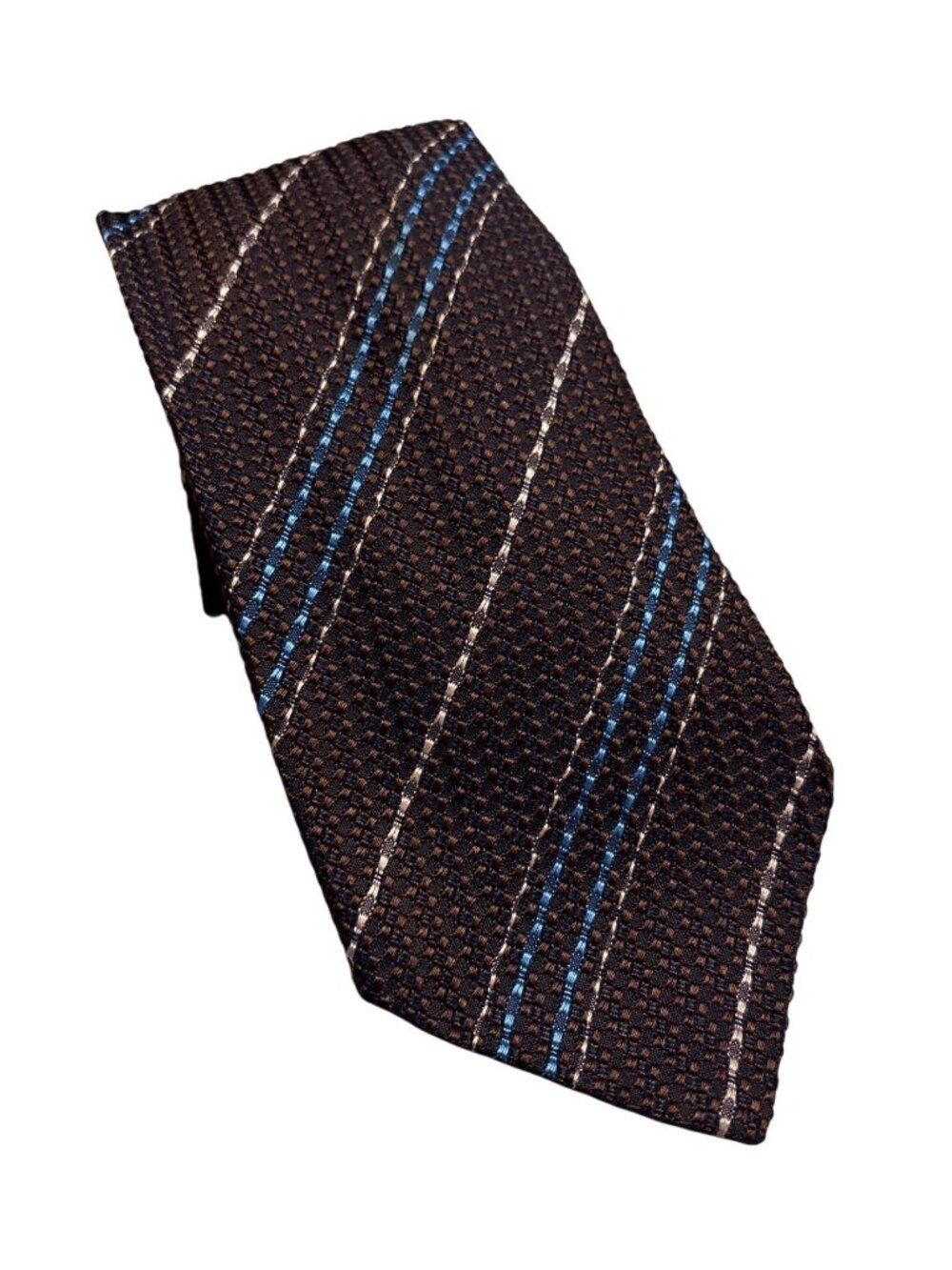 Harry Rosen Tie Handmade In Italy 100% Silk Brown & Blue Striped Necktie